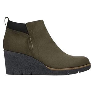 Dr. Scholl's Womens Size 11 Berklie Suede Ankle Wedge Zipper Boot in Olive Color
